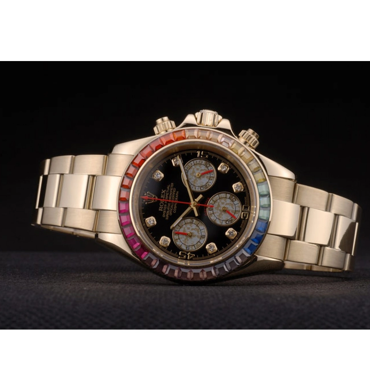Rolex copies cheap Crystals Cosmograph Gold Rolex Black Rainbow Rose Strap Daytona Bezel Dial 80251 0817